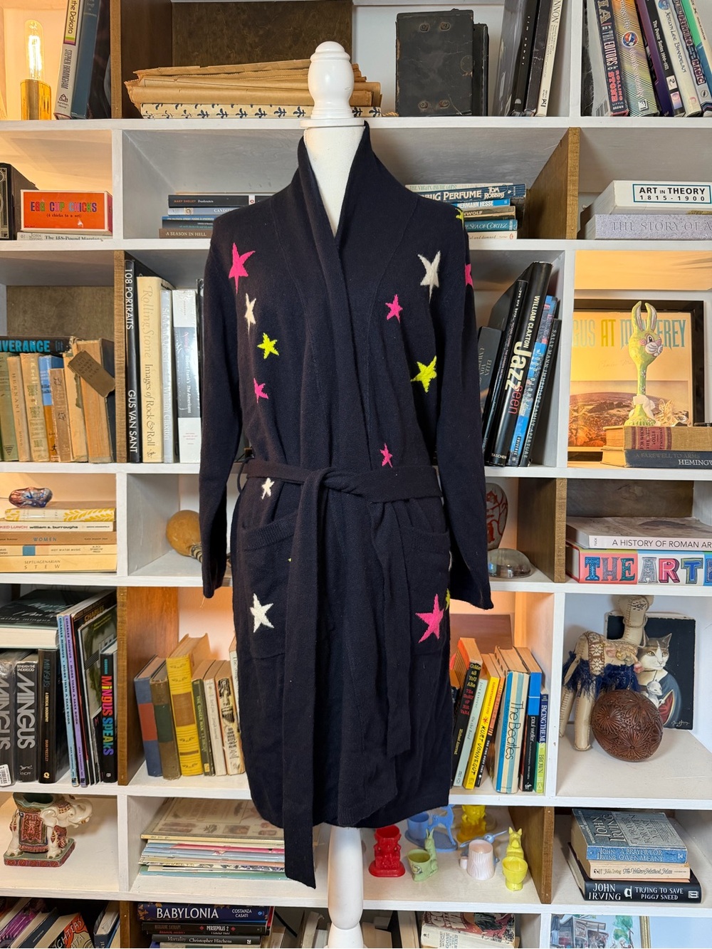 Women’s Black Star Embroidered Belted Coatigan